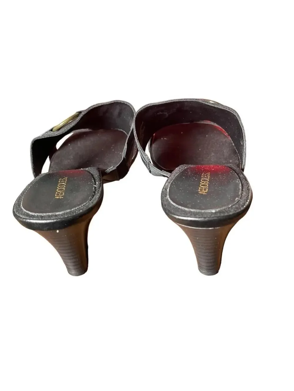 Aerosoles Black Leather Mule Sandals Heeled Slides Size 9.5M